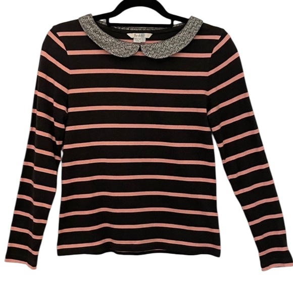 Boden Women’s Longsleeve Brown/Pink Stripe Peter Pan Collar Knit Top 8 EUC - Picture 2 of 10